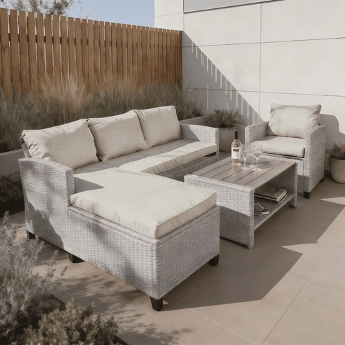 Grey piece rattan garden - rattan,