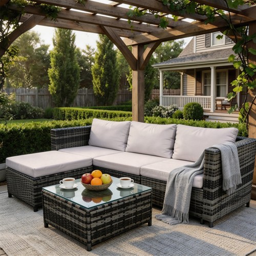 Rattan garden furniture set - garden,